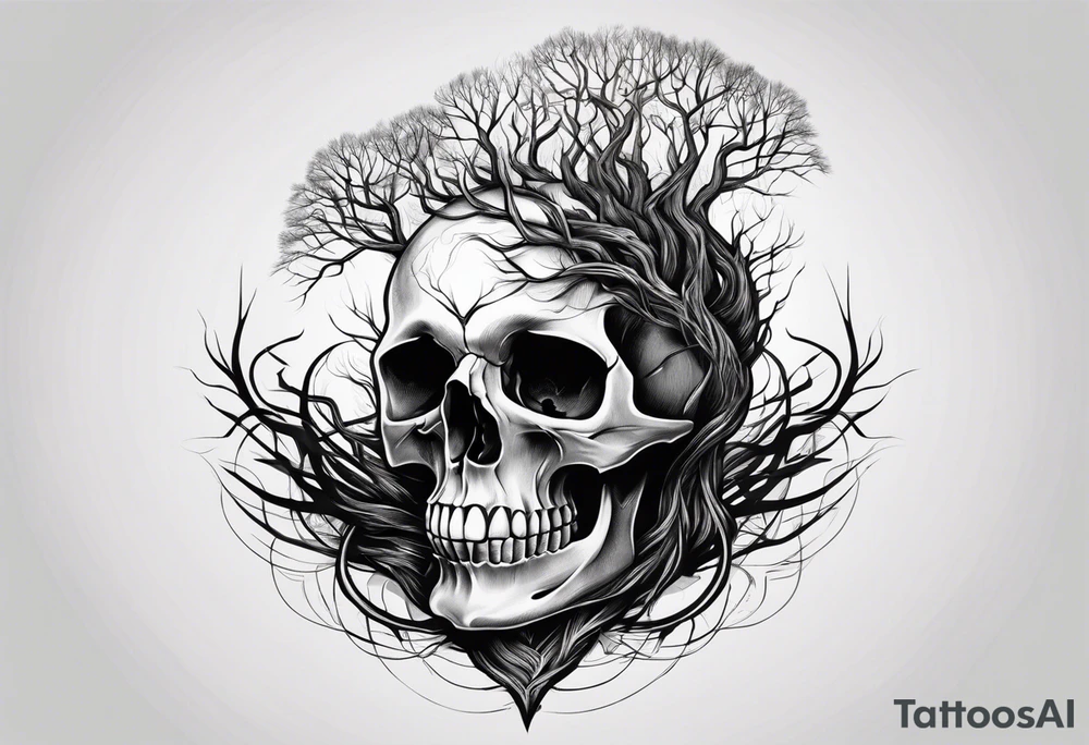 skull with roots running thru it tattoo idea