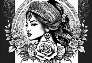 Mayan princess with roses & desert tattoo idea