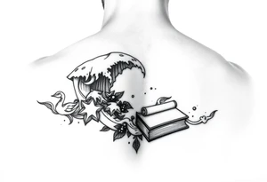 A black and white tattoo that will go on side of the wrist. This is for someone who loves ocean, travel and books. tattoo idea