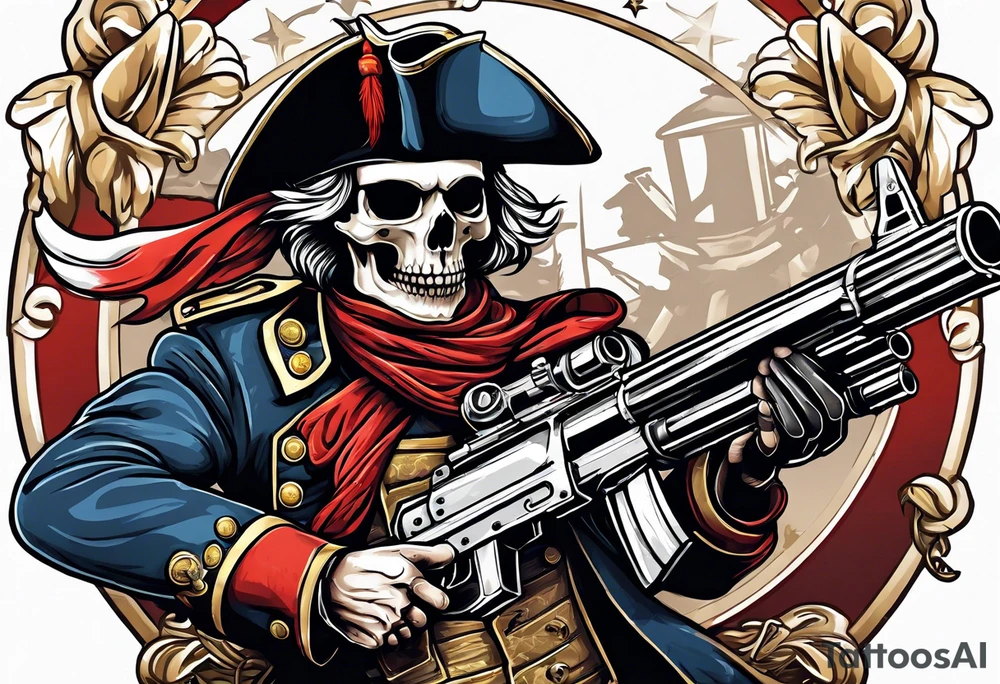 revolutionary war skull faced
 sodier running with a machine gun tattoo idea