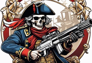 revolutionary war skull faced
 sodier running with a machine gun tattoo idea