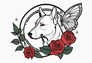 Rose with Dagger, Wolf, Butterfly, "Nice Try", vinyl record, 444 Angel, Hour Glass, Bull Terrier Portrait tattoo idea