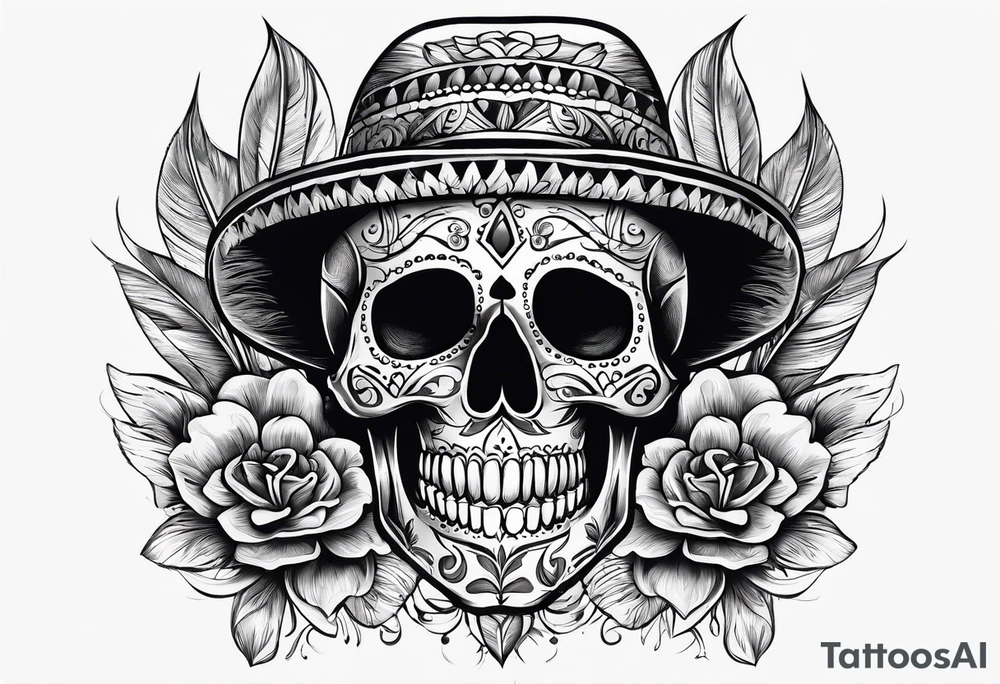 Mexican skull and paintbrushes tattoo idea