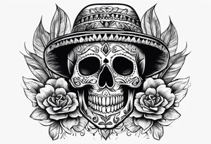 Mexican skull and paintbrushes tattoo idea