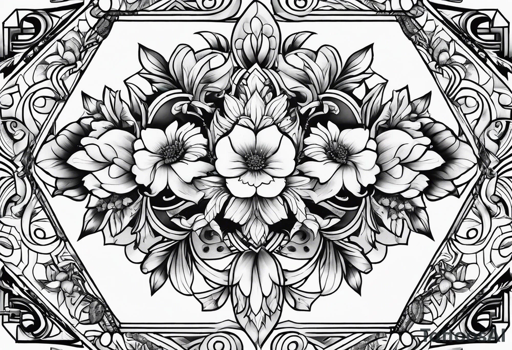 Shoulder cap floral geometric tattoo idea