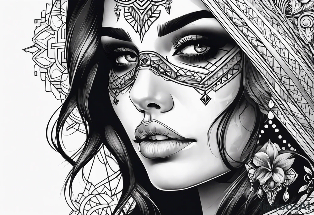 SKULL FEMALE FACE tattoo idea