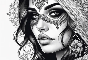 SKULL FEMALE FACE tattoo idea