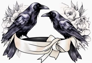 raven with a white ribbon bracelet tattoo idea
