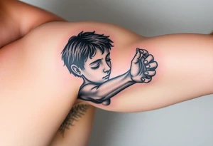 i want a  young boy falling into a void while reaching out to jesus's hand tattoo idea