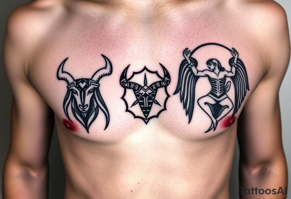 Taurus Scorpio and Virgo combination in geometric style, ribs under left breast, simple, masculine, zodiac tattoo idea