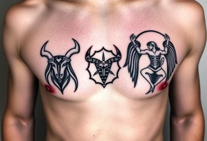 Taurus Scorpio and Virgo combination in geometric style, ribs under left breast, simple, masculine, zodiac tattoo idea
