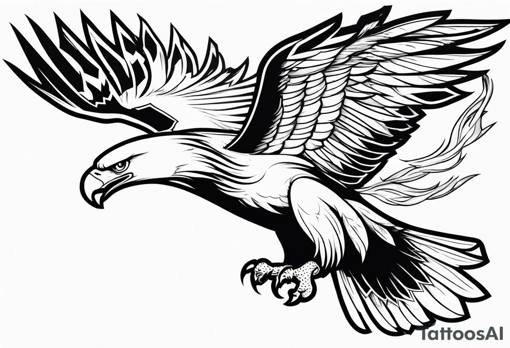 Traditional Eagle swooping into battle carrying sword tattoo idea