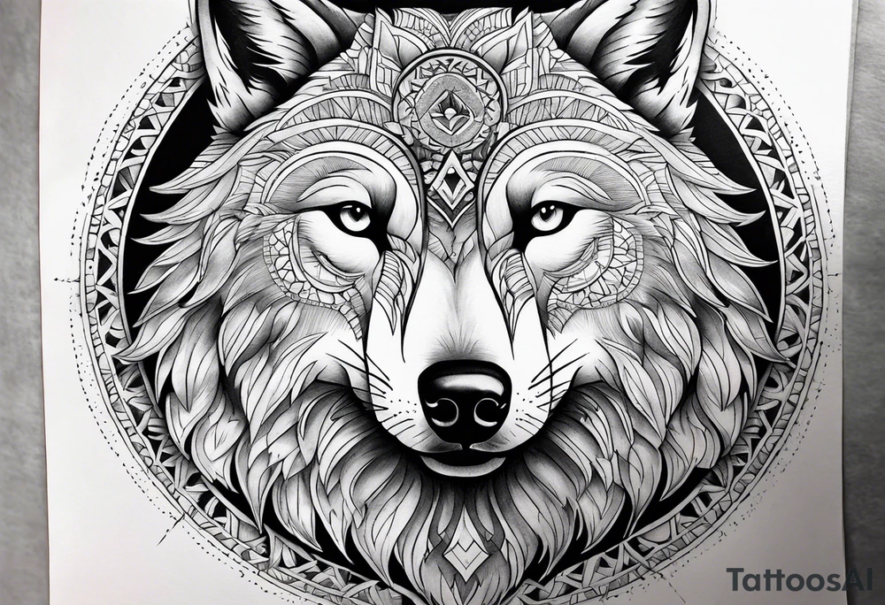 Mandala forearm design wolves and full moon tattoo idea