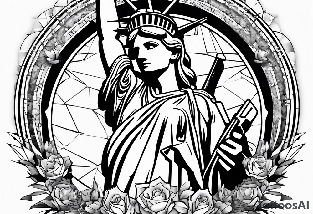 Statue of Liberty handcuffed in a wheel chair tattoo idea