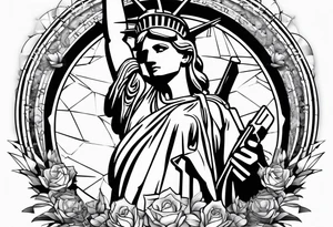 Statue of Liberty handcuffed in a wheel chair tattoo idea