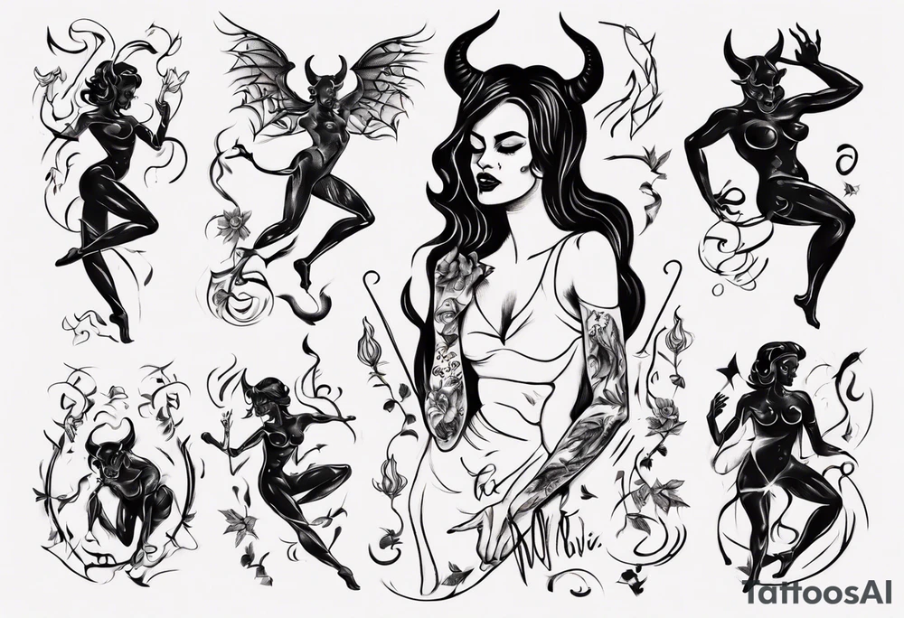 female dancing with the devil delicate tattoo idea
