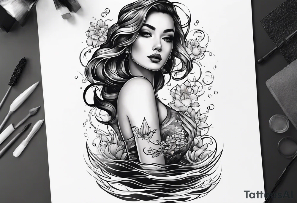 simple tattoo of full body girl comfortably floating above water tattoo idea