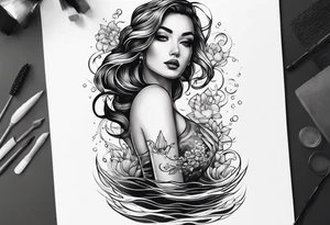simple tattoo of full body girl comfortably floating above water tattoo idea