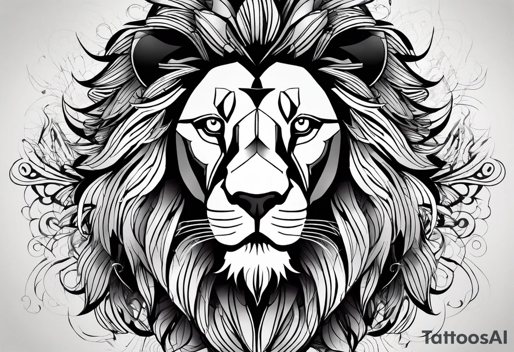 Using abstract art techniques, this design would depict the lion with unconventional shapes and vibrant colors, creating a modern and artistic interpretation. tattoo idea