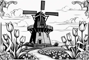 windmill and tulips and kissing couple tattoo idea