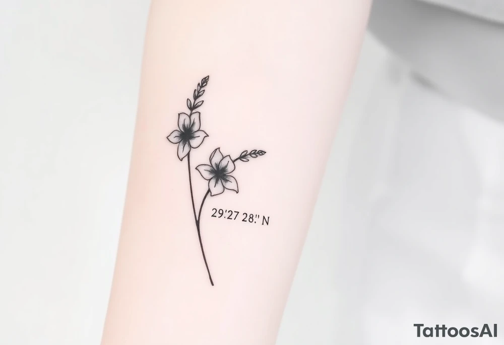 Snapdragon flowers as the focus
Text to include: 
“39° 18' 28" N   123° 47' 54" W“ tattoo idea