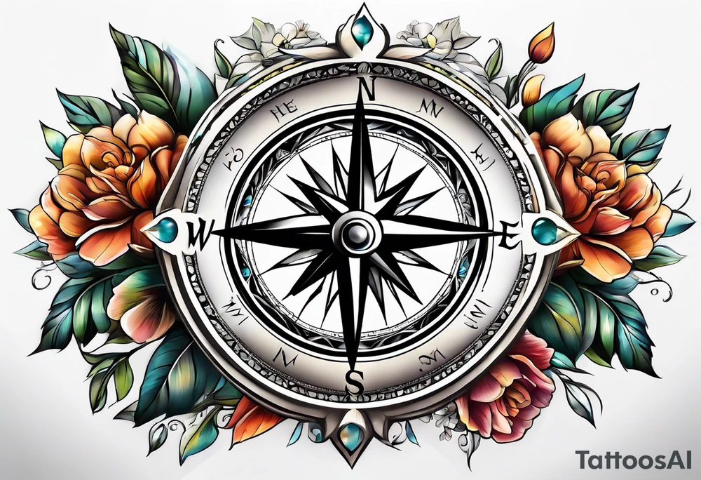 Compass , flower, cross tattoo idea