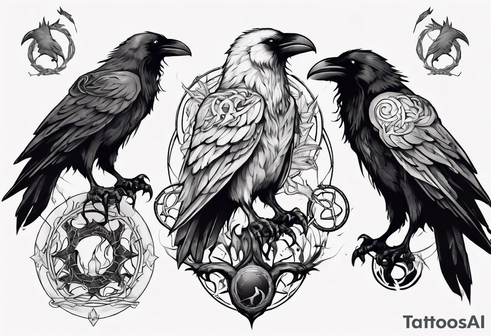 odin's ravens sitting on yggdrasil tattoo idea