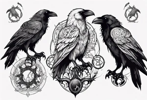 odin's ravens sitting on yggdrasil tattoo idea