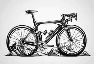 BMC road bicycle on a mountain placed on a dumbbell tattoo idea