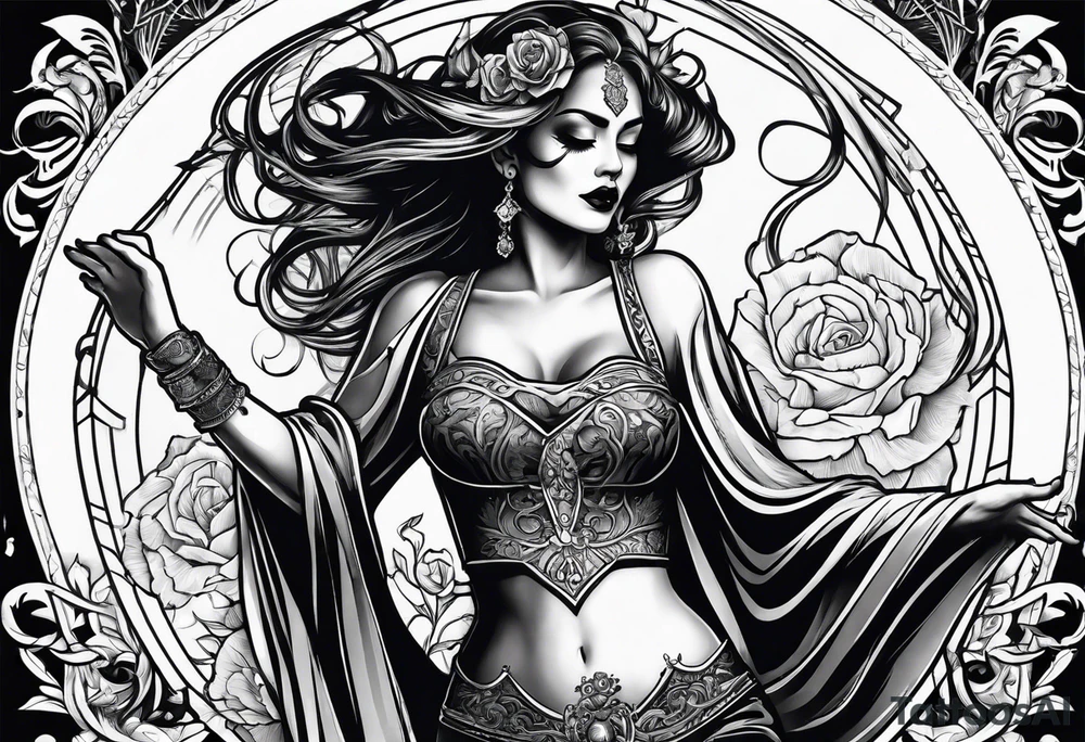 woman dancing with death tattoo idea
