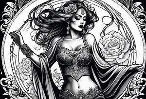 woman dancing with death tattoo idea