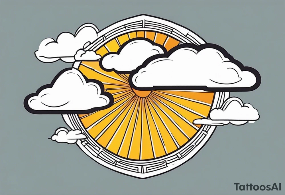 sunshine with rays
and clouds
old school vintage simple traditional design 

bold color simple tattoo idea
