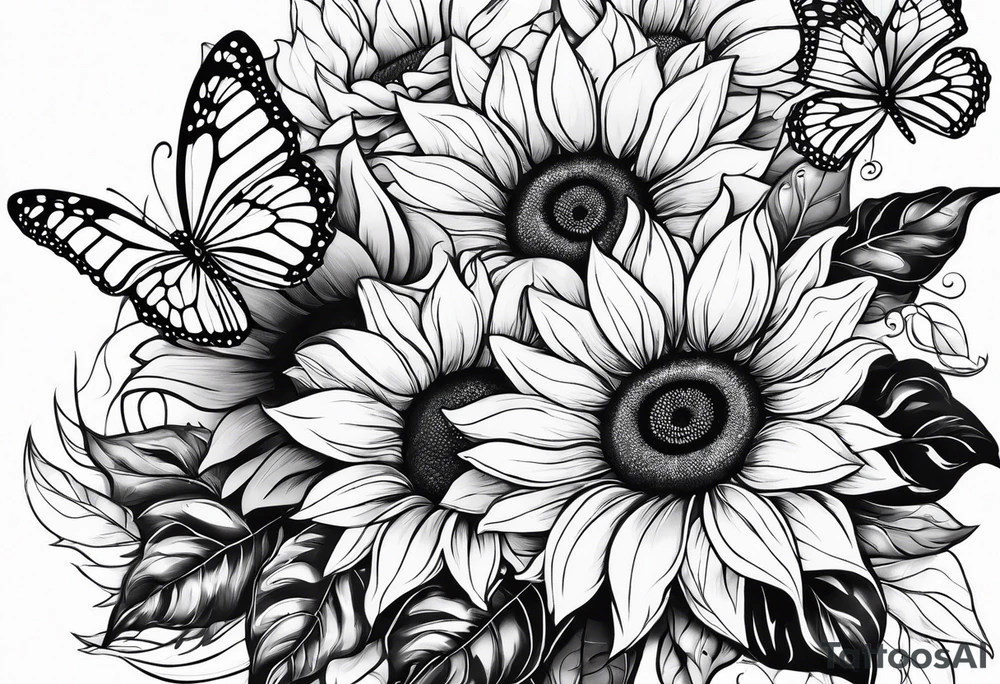 Arm sleeve with sunflowers and butterflies tattoo idea