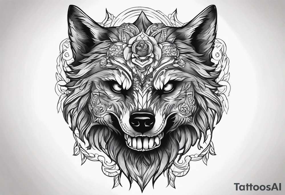 Skull with wolf tattoo idea