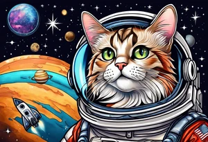 Maine coon cat in space tattoo idea