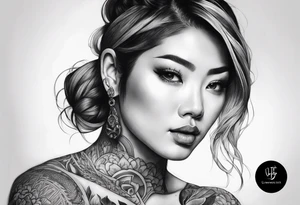 High contrast black and grey Japanese full arm tattoo tattoo idea