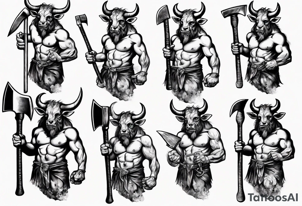 minotaur holding an axe tattoo idea