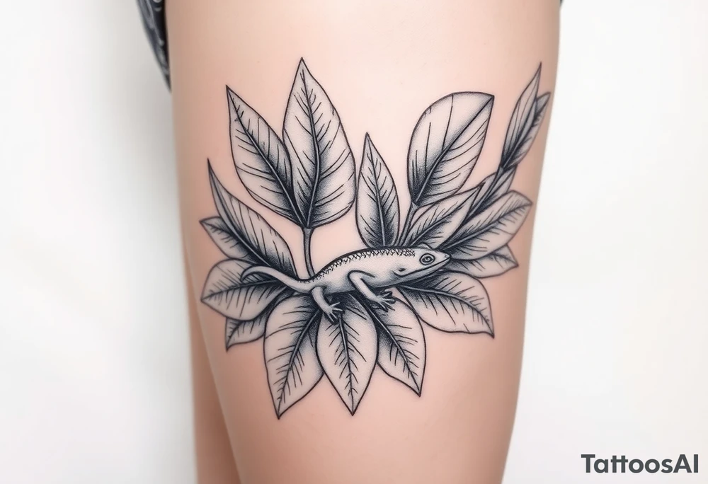 Tropical austrailian plants with hidden gecko tattoo idea