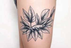 Tropical austrailian plants with hidden gecko tattoo idea