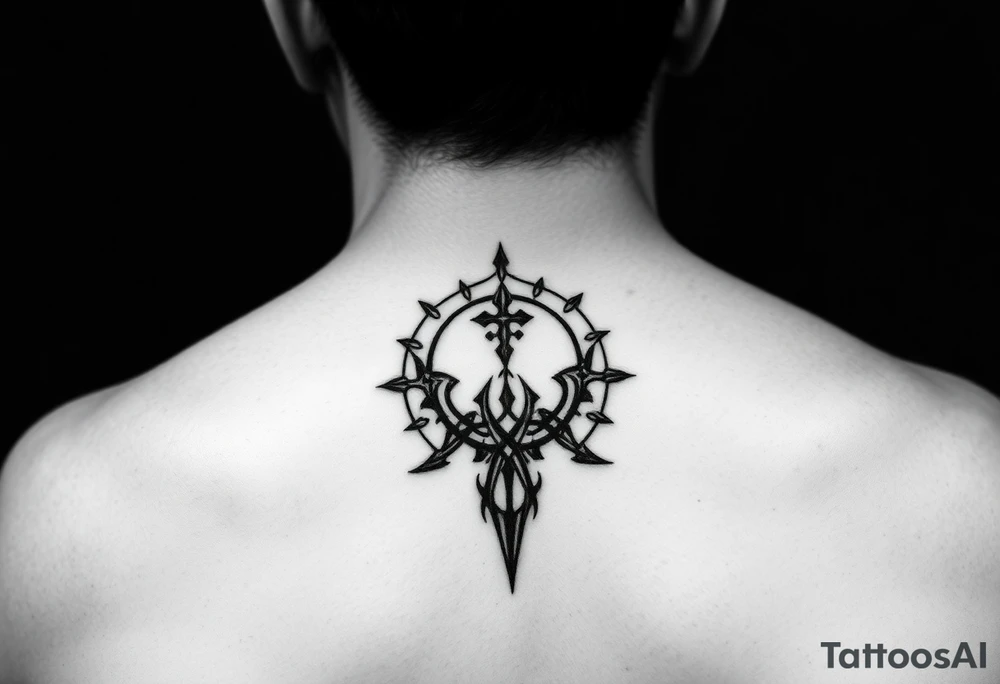 Create a minimalist black-ink tattoo design inspired by the philosophy of self-reliance and personal responsibility. The design should symbolize owning both successes and failures without crediting or blaming others, in an agnostic context. tattoo idea