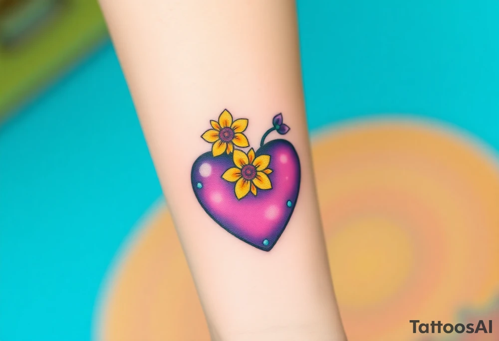 simple with Purple Hearts with yellow daisy. tattoo idea