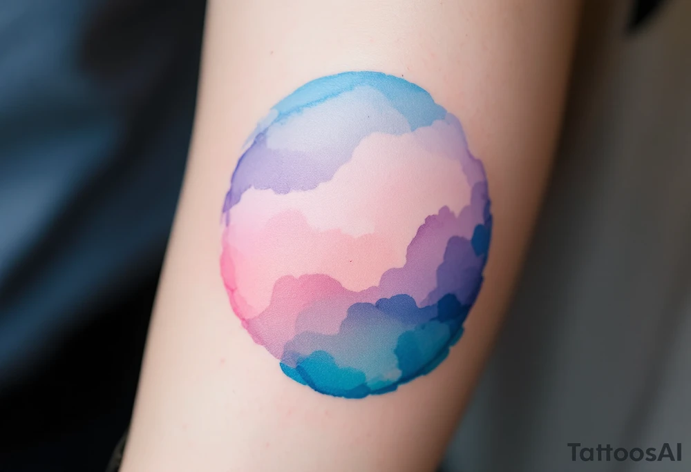 A watercolor-style circle blending soft blue, lavender, and pink hues to represent emotional harmony. tattoo idea