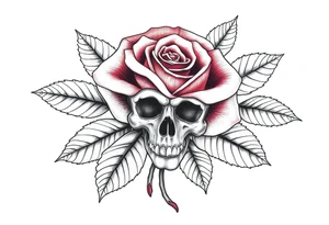 rose with parts of a skull in the leaves tattoo idea