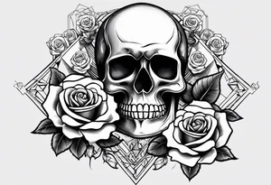 1 skull, 3 roses, metal music motives and a masonic symbol tattoo idea