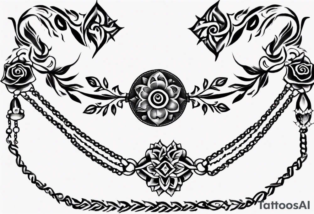 Ankle bracelet tattoo with feminine style and larger in the centre. Show on ankle tattoo idea