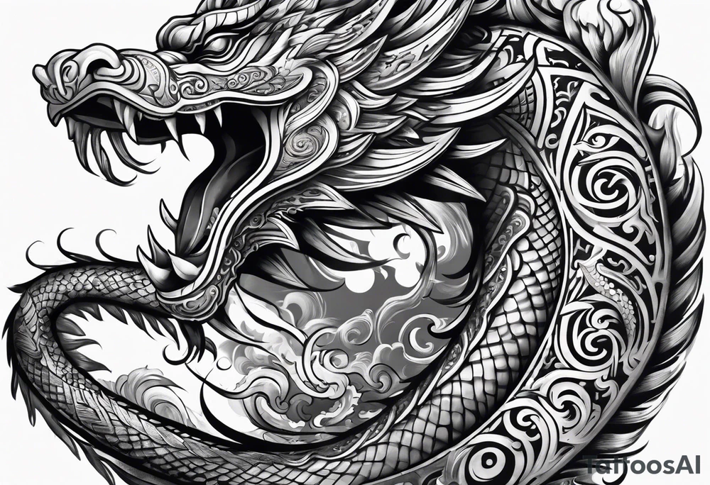 Scary taniwha long body tattoo idea