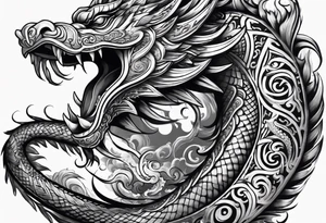 Scary taniwha long body tattoo idea