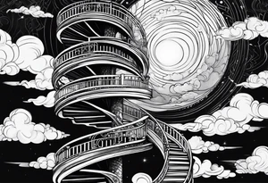 Human Walking a spiral stair case into the clouds tattoo idea