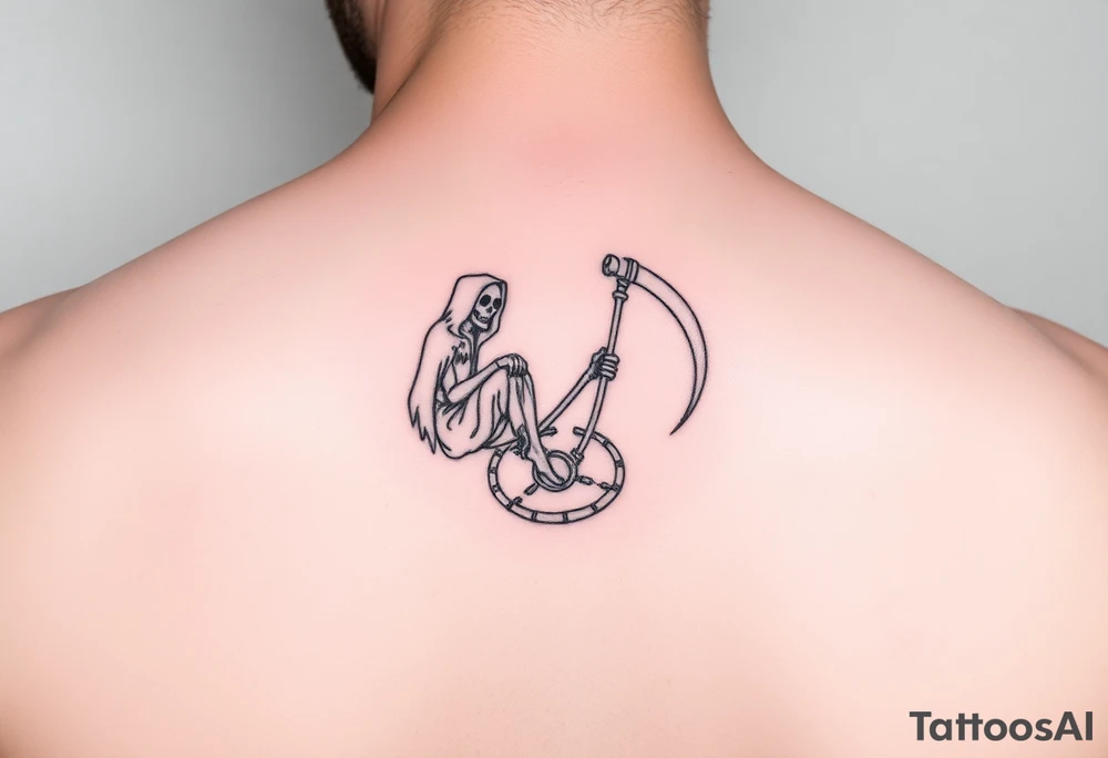 Symbols of the Grim Reaper or the Grim Reaper sitting on something tattoo idea