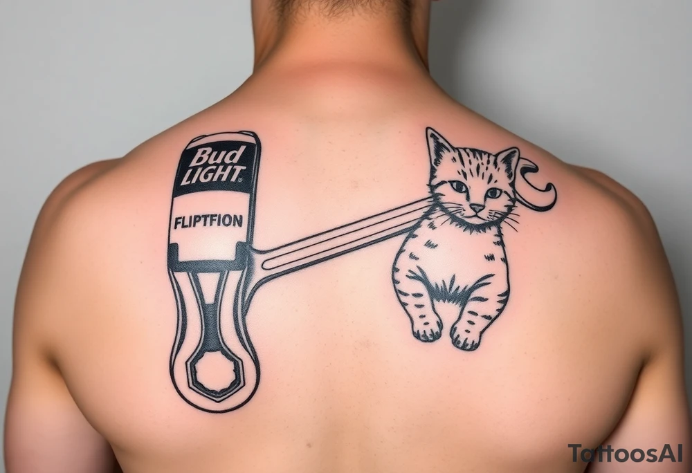 A cold bud light a flipflop a wrench and a kitten all in one memorial tattoo tattoo idea
